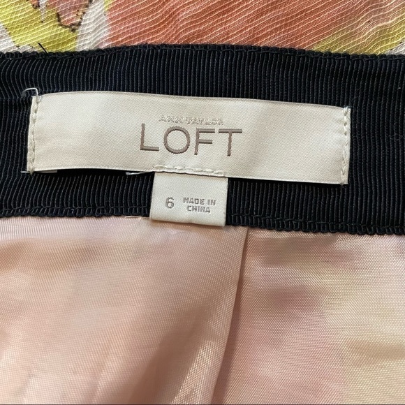 LOFT Ann Taylor Cream Pink Watercolor Floral Tropical Linen Blend Lined Skirt 6 - Picture 10 of 11